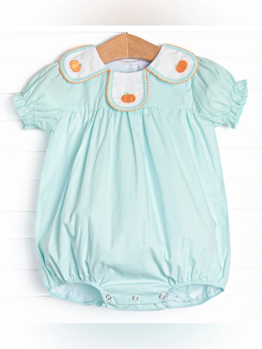 EUC Stitchy Fish Jane Be Little Pumpkin Embroidered Bubble in Mint Green 3M